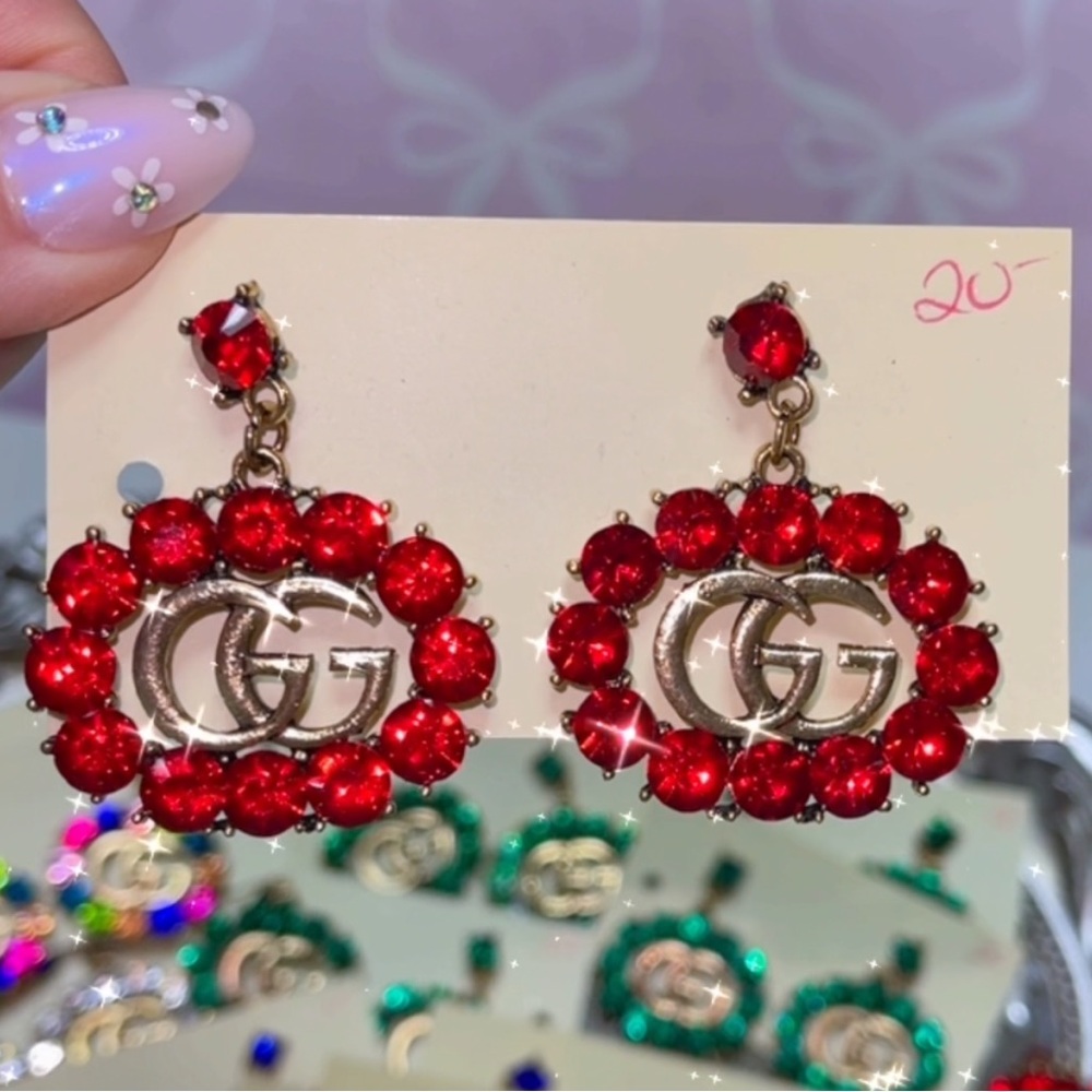 Red Crystal GG Logo Drop Earrings - Luxury-Inspired Women’s Jewelry